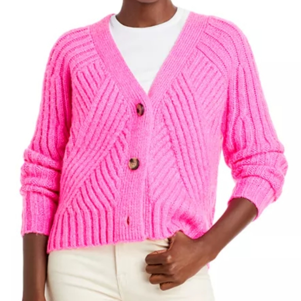 Aqua Mixed Rib Cropped Cardigan Sweater Size XL